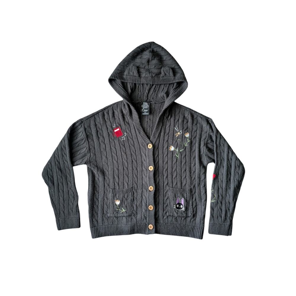 Hot Topic Studio Ghibli Kikis Delivery Service Jiji Cable Knit Cardigan Size L - Picture 2 of 10